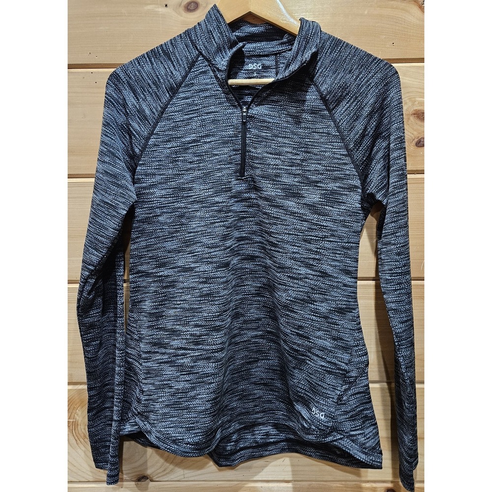 DSG Womens Small Quarter Zip Pullover Athletic Top Gray Black Stretch Thumbholes